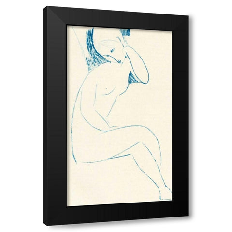Seated Nude Black Modern Wood Framed Art Print with Double Matting by Modigliani, Amedeo