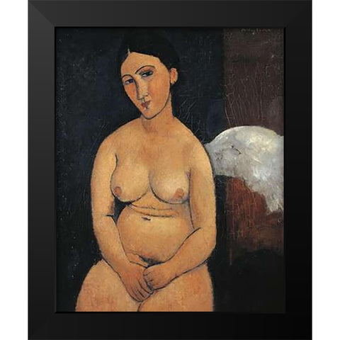 Seated Nude 1 Black Modern Wood Framed Art Print by Modigliani, Amedeo