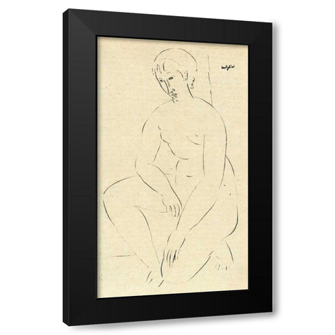 Squatting Nude 2 Black Modern Wood Framed Art Print by Modigliani, Amedeo