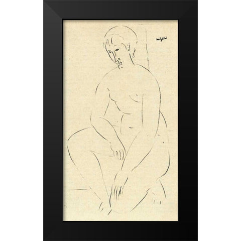 Squatting Nude 2 Black Modern Wood Framed Art Print by Modigliani, Amedeo