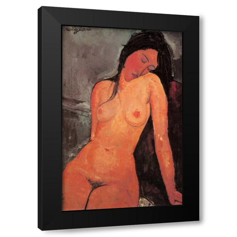 The Seated Nude Black Modern Wood Framed Art Print with Double Matting by Modigliani, Amedeo