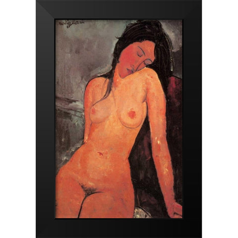 The Seated Nude Black Modern Wood Framed Art Print by Modigliani, Amedeo
