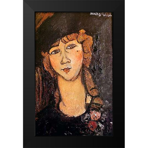 Woman In Hat Lolotte Black Modern Wood Framed Art Print by Modigliani, Amedeo