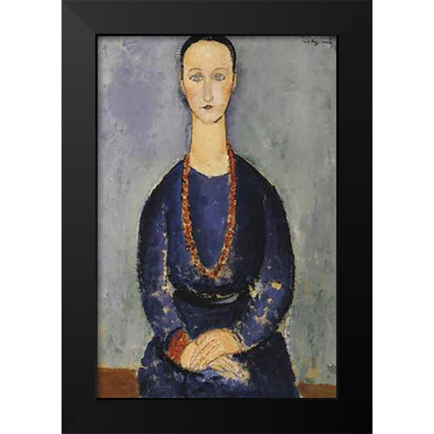 Woman With Red Necklace Black Modern Wood Framed Art Print by Modigliani, Amedeo