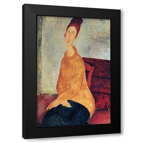 Yellow Sweater Mme Hebuterne Black Modern Wood Framed Art Print by Modigliani, Amedeo
