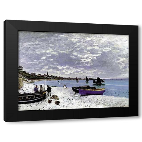 Beach At Sainte Adresse 1867 Black Modern Wood Framed Art Print with Double Matting by Monet, Claude