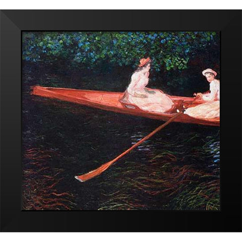 Boating On The River Epte 1890 Black Modern Wood Framed Art Print by Monet, Claude