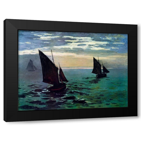 Boats Leaving The Harbor Black Modern Wood Framed Art Print with Double Matting by Monet, Claude