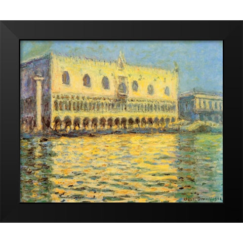 Doges Palace Seen From San Giorgio Black Modern Wood Framed Art Print by Monet, Claude