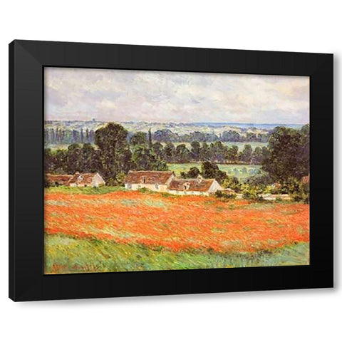 Field Of Poppies Giverny Black Modern Wood Framed Art Print with Double Matting by Monet, Claude