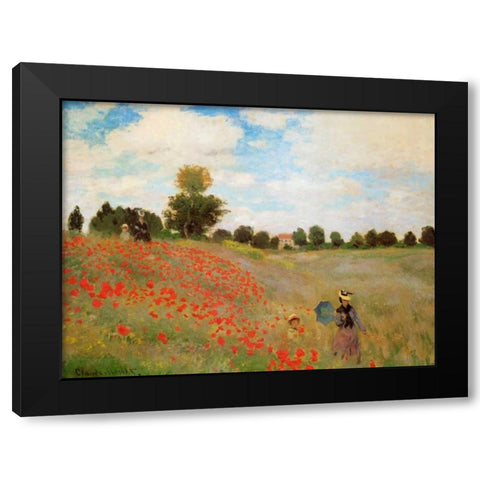 Field Of Poppies - Les Coquelicots 1873 Black Modern Wood Framed Art Print with Double Matting by Monet, Claude
