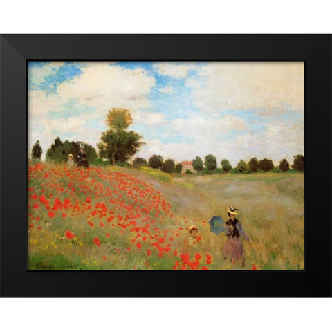 Field Of Poppies - Les Coquelicots 1873 Black Modern Wood Framed Art Print by Monet, Claude