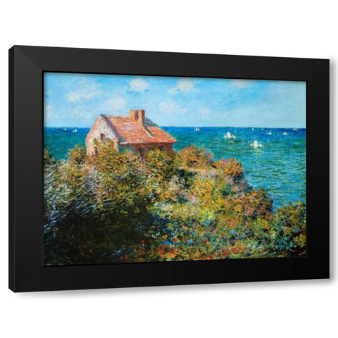 Fishermans Cottage Black Modern Wood Framed Art Print by Monet, Claude