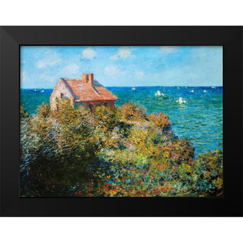 Fishermans Cottage Black Modern Wood Framed Art Print by Monet, Claude