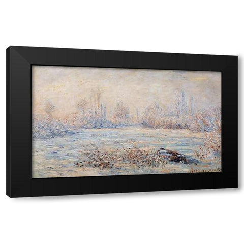Frost 1880 Black Modern Wood Framed Art Print with Double Matting by Monet, Claude