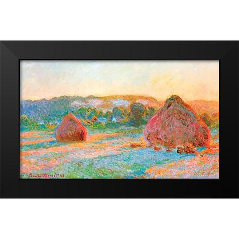 Haystacks End Of Summer Evening 1891 Black Modern Wood Framed Art Print by Monet, Claude