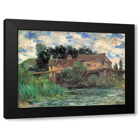Houses On The Old Bridge At Vernon 1883 Black Modern Wood Framed Art Print with Double Matting by Monet, Claude