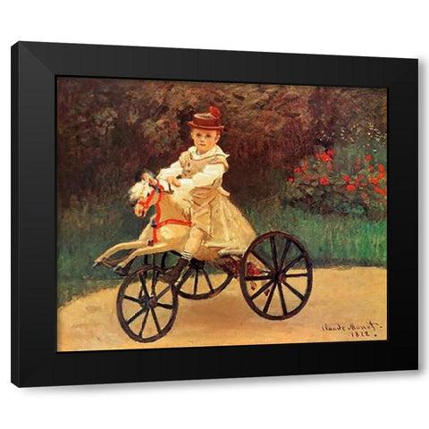 Jean An His Wooden Horse 1872 Black Modern Wood Framed Art Print with Double Matting by Monet, Claude