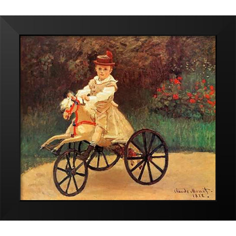 Jean An His Wooden Horse 1872 Black Modern Wood Framed Art Print by Monet, Claude