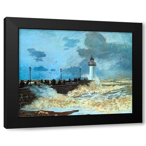 La Jettee Du Harvre Black Modern Wood Framed Art Print with Double Matting by Monet, Claude