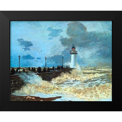 La Jettee Du Harvre Black Modern Wood Framed Art Print by Monet, Claude