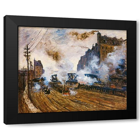 La Tranchee Des Batignolles Black Modern Wood Framed Art Print with Double Matting by Monet, Claude