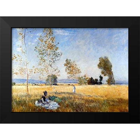 Meadow At Bezons Black Modern Wood Framed Art Print by Monet, Claude
