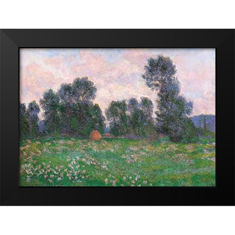 Meadow At Giverny 1890 Black Modern Wood Framed Art Print by Monet, Claude