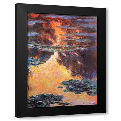 Nympheas Sunset Effect 1907 Black Modern Wood Framed Art Print with Double Matting by Monet, Claude