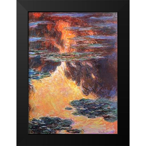 Nympheas Sunset Effect 1907 Black Modern Wood Framed Art Print by Monet, Claude