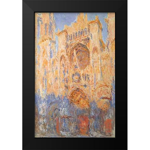Rouen Cathedral Sun Effect End Of The Day Black Modern Wood Framed Art Print by Monet, Claude