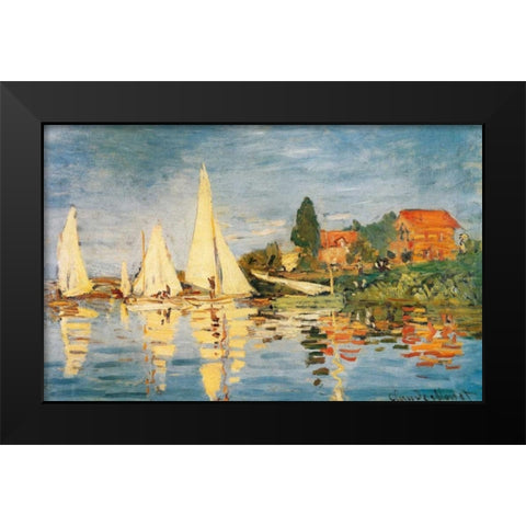 Sailboats At Argenteuil Black Modern Wood Framed Art Print by Monet, Claude