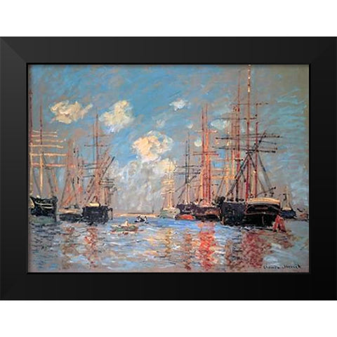 Seascape The Port Of Amsterdam 1874 Black Modern Wood Framed Art Print by Monet, Claude