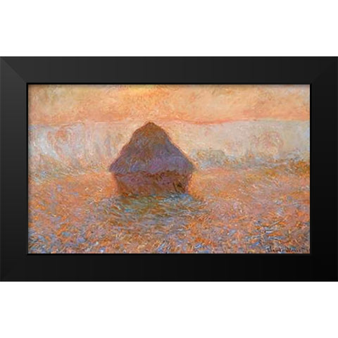 Stack Of Wheat Sun In The Mist 1891 Black Modern Wood Framed Art Print by Monet, Claude