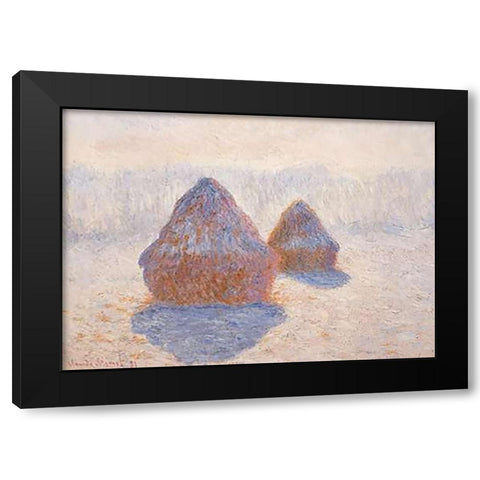 Stacks Of Wheat Winter Effect Black Modern Wood Framed Art Print with Double Matting by Monet, Claude