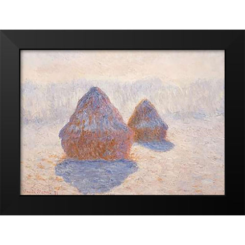 Stacks Of Wheat Winter Effect Black Modern Wood Framed Art Print by Monet, Claude