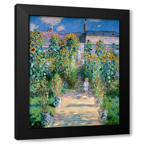 The Artists Garden At Vetheuil 1881 Black Modern Wood Framed Art Print with Double Matting by Monet, Claude
