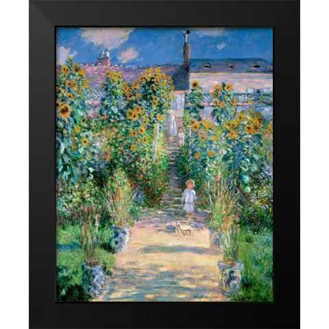 The Artists Garden At Vetheuil 1881 Black Modern Wood Framed Art Print by Monet, Claude
