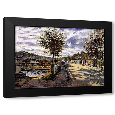 The Bridge At Bougival 1870 Black Modern Wood Framed Art Print with Double Matting by Monet, Claude