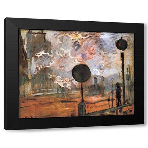 The Gare Saint-Lazare The Signal Black Modern Wood Framed Art Print with Double Matting by Monet, Claude