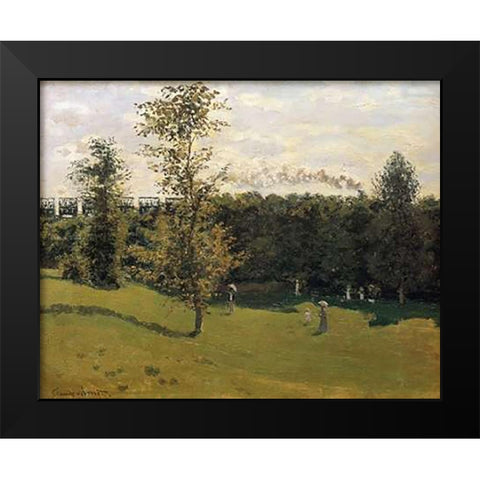 Train In The Countryside 1870 Black Modern Wood Framed Art Print by Monet, Claude