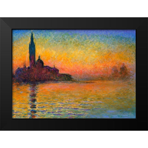 Twilight Venice Black Modern Wood Framed Art Print by Monet, Claude