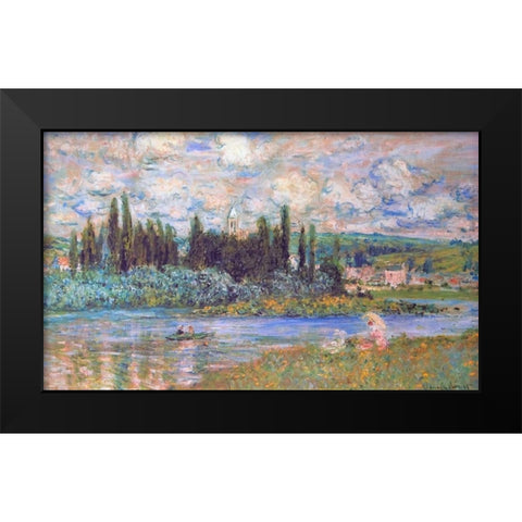 Vethuil Sur Seine Black Modern Wood Framed Art Print by Monet, Claude