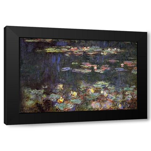 Water Lilies Green Reflections Black Modern Wood Framed Art Print by Monet, Claude