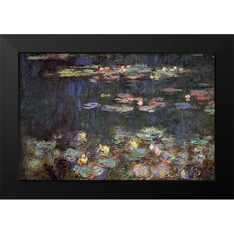 Water Lilies Green Reflections Black Modern Wood Framed Art Print by Monet, Claude