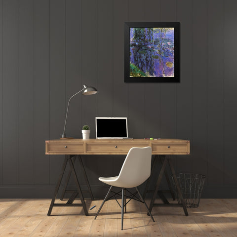 Willow Fronds And Nympheas Black Modern Wood Framed Art Print by Monet, Claude
