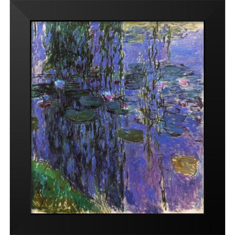 Willow Fronds And Nympheas Black Modern Wood Framed Art Print by Monet, Claude