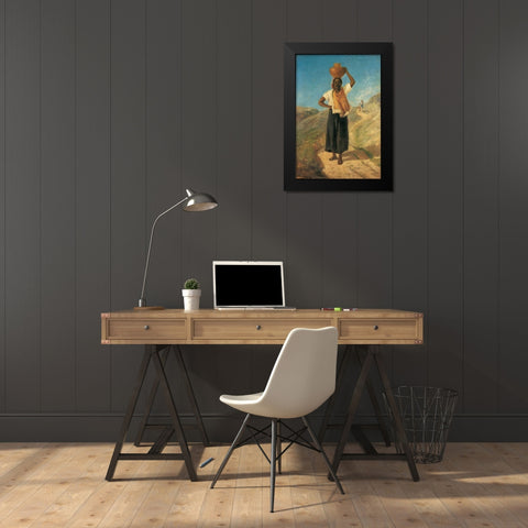 Woman Carrying A Pitcher On Her Head St Thomas 1854 Black Modern Wood Framed Art Print by Pissarro, Camille