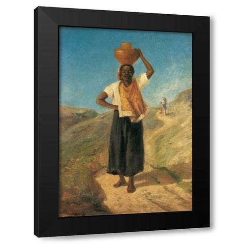 Woman Carrying A Pitcher On Her Head St Thomas 1854 Black Modern Wood Framed Art Print with Double Matting by Pissarro, Camille