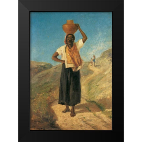 Woman Carrying A Pitcher On Her Head St Thomas 1854 Black Modern Wood Framed Art Print by Pissarro, Camille